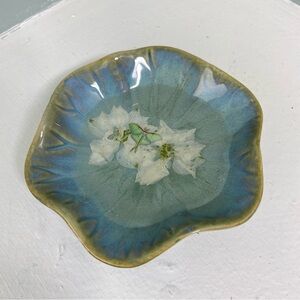 Ceramic Butterfly Flower Ring Dish Resin Art Acrylic Pool Jewelry Wavy Pottery